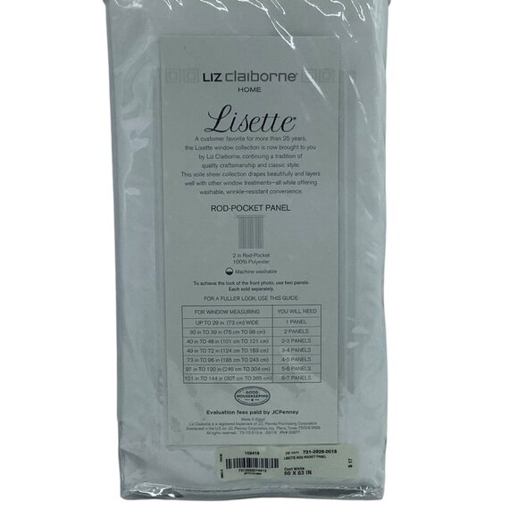 Liz Claiborne Lisette Rod-Pocket Panel 63" Length 60"x63" Cool White NEW NWT - Picture 4 of 6